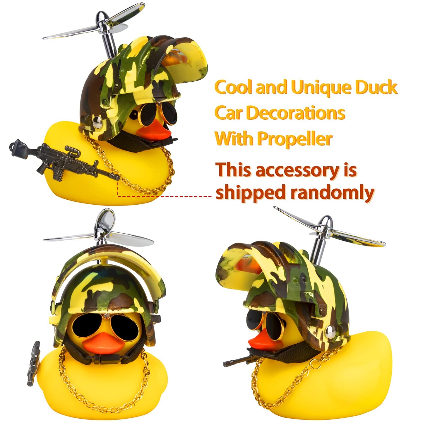 Wonuu Rubber Yellow Duck Car Ornaments Cool Duck Car Dashboard Decorations With Propeller Helmet Sunglasses (Mountaineering Camo