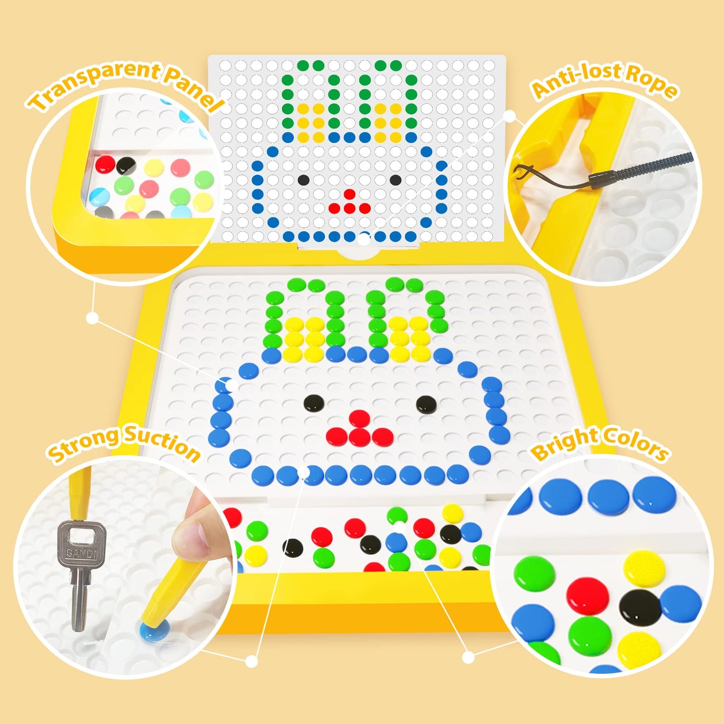 Cokzer Magnetic Drawing Board For Kids,Large Magnet Doodle Board With Dot Beads And 20 Pattern Booklets,Montessori Educational T