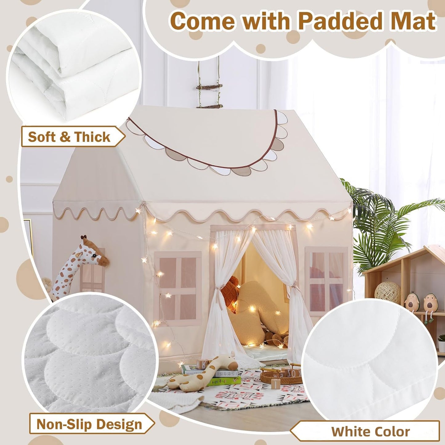 Wilwolfer Play Tent For Kids Indoor - Kids Play Tent Indoor Toddlers Play Tent Large Toddler Tent For Kids Toy House Birthday Gift For Boys & Girls Playroom Decor (Beige Playhouse)