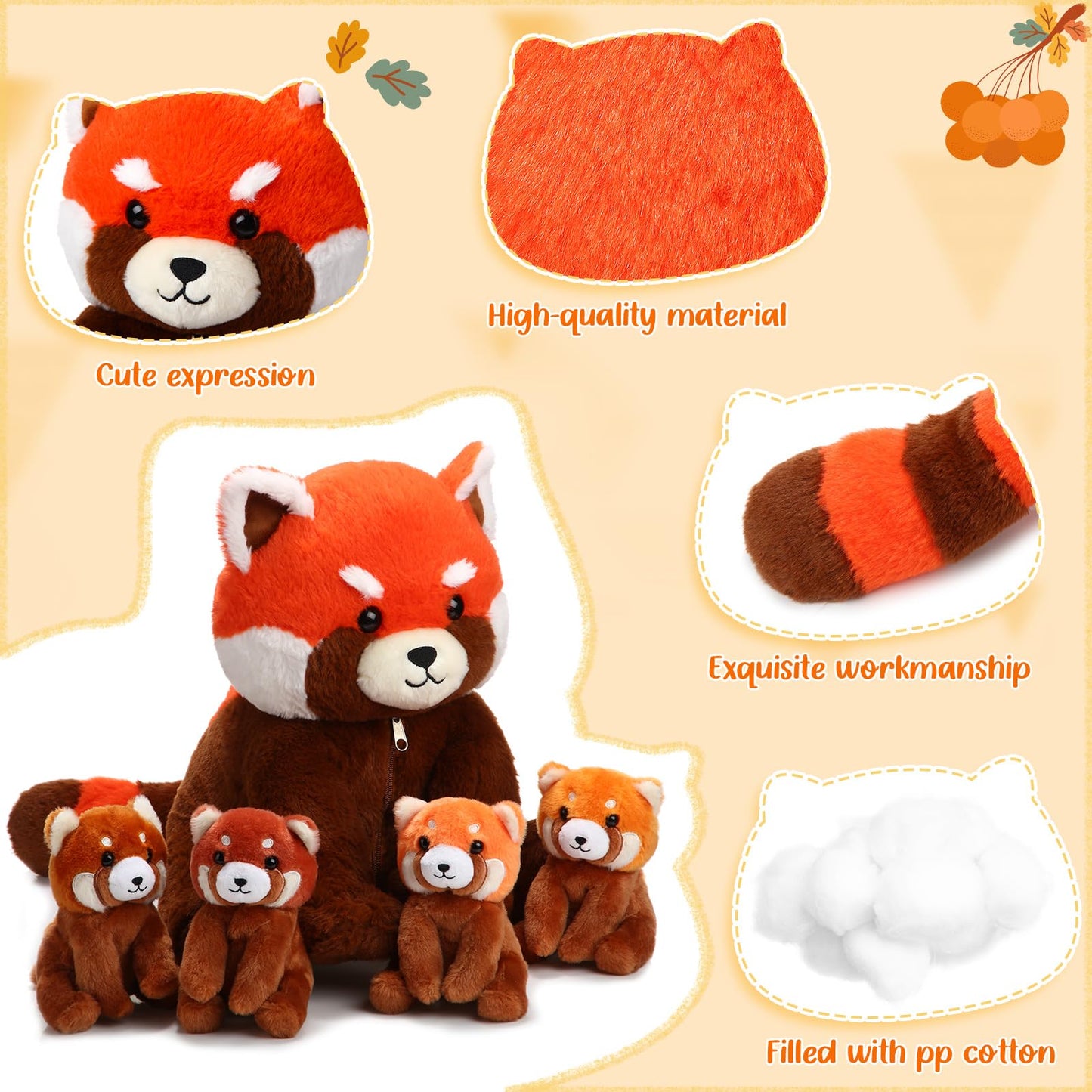 Syhood 5 Pcs Red Panda Stuffed Animal Toys Kids Valentine'S Day Gifts Favor Supplies Family Set 13 Inch Mommy Plush With 4 Cute