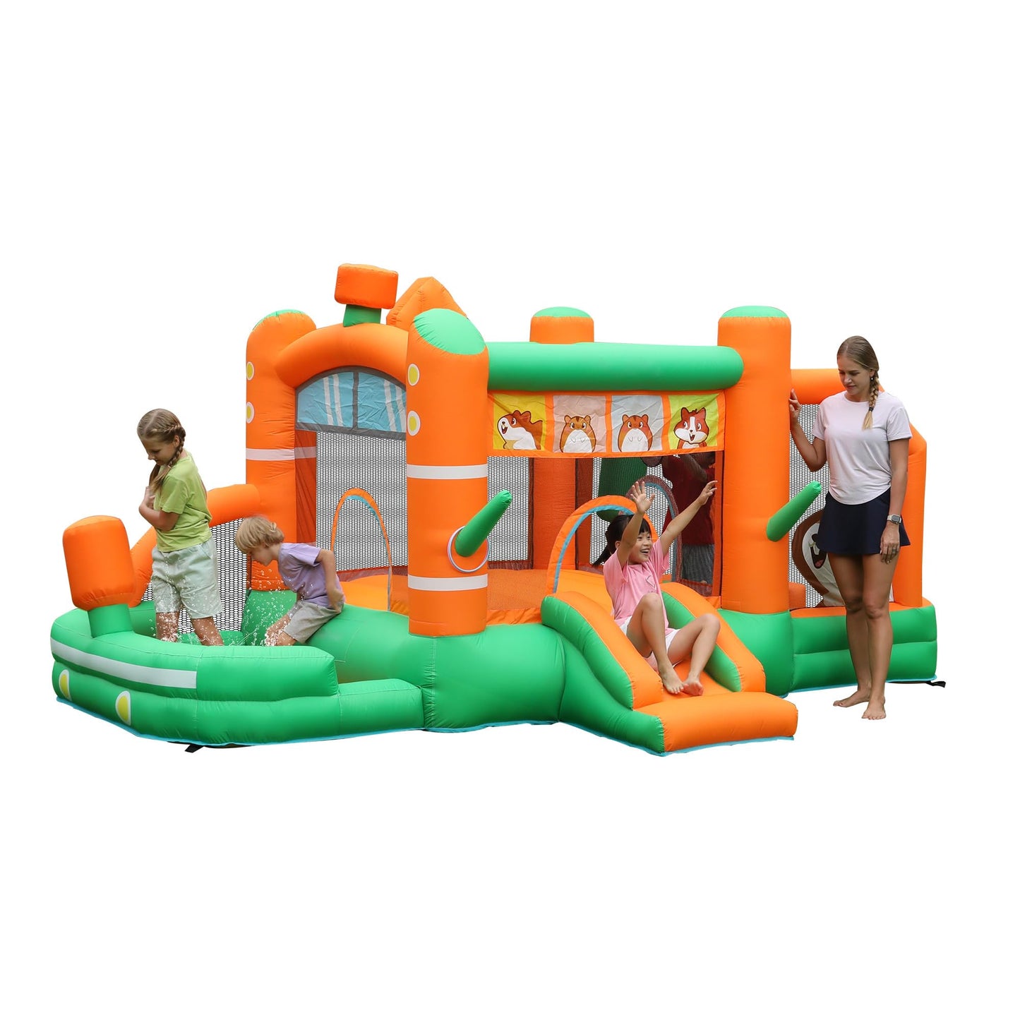 Inflatefly Bounce House Inflatable Slide Hamster Jumping Bouncer Kids Bouncy Castle With Blower For Wet And Dry
