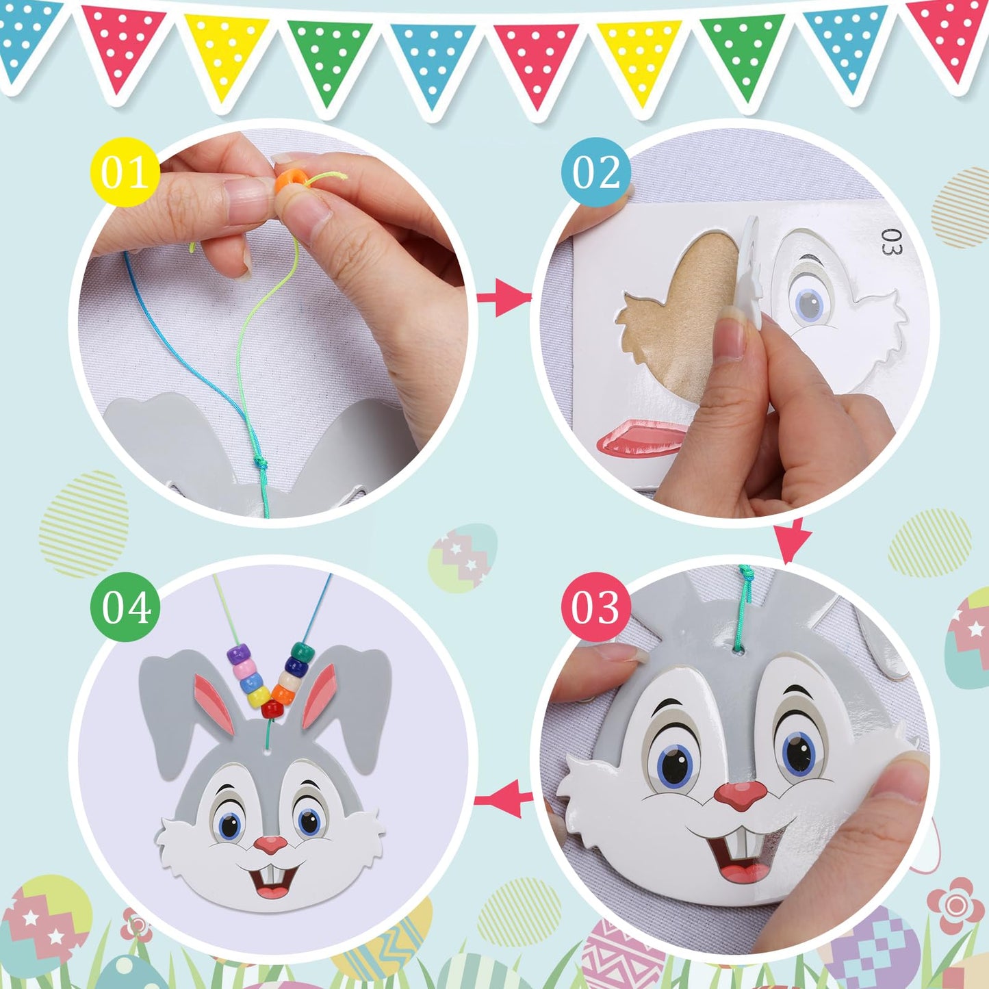 Fennoral 12 Pack Easter Craft Kit For Kids Make You Own Easter Bead Necklace Making Kit For Girls Boy Diy Easter Arts And Crafts