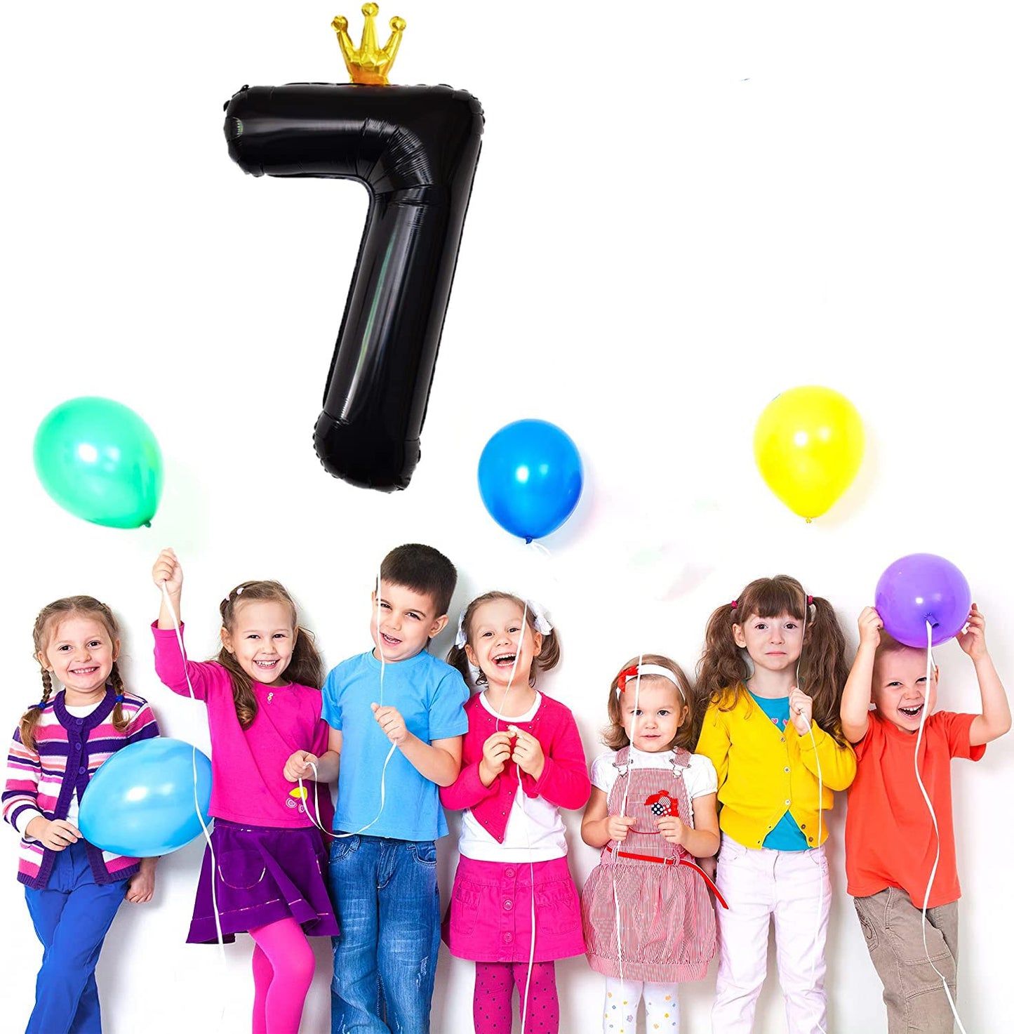 Gifloon Black Number 7 Balloon With Crown, Large Number Balloons 40 Inch, 7Th Birthday Party Decorations Supplies 7 Year Old Bir