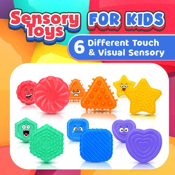 LESONG Sensory Toy for Kids - Medium Rubber Texture Shapes, 6 Colors - Ideal for Special Needs & Classroom Fidgeting