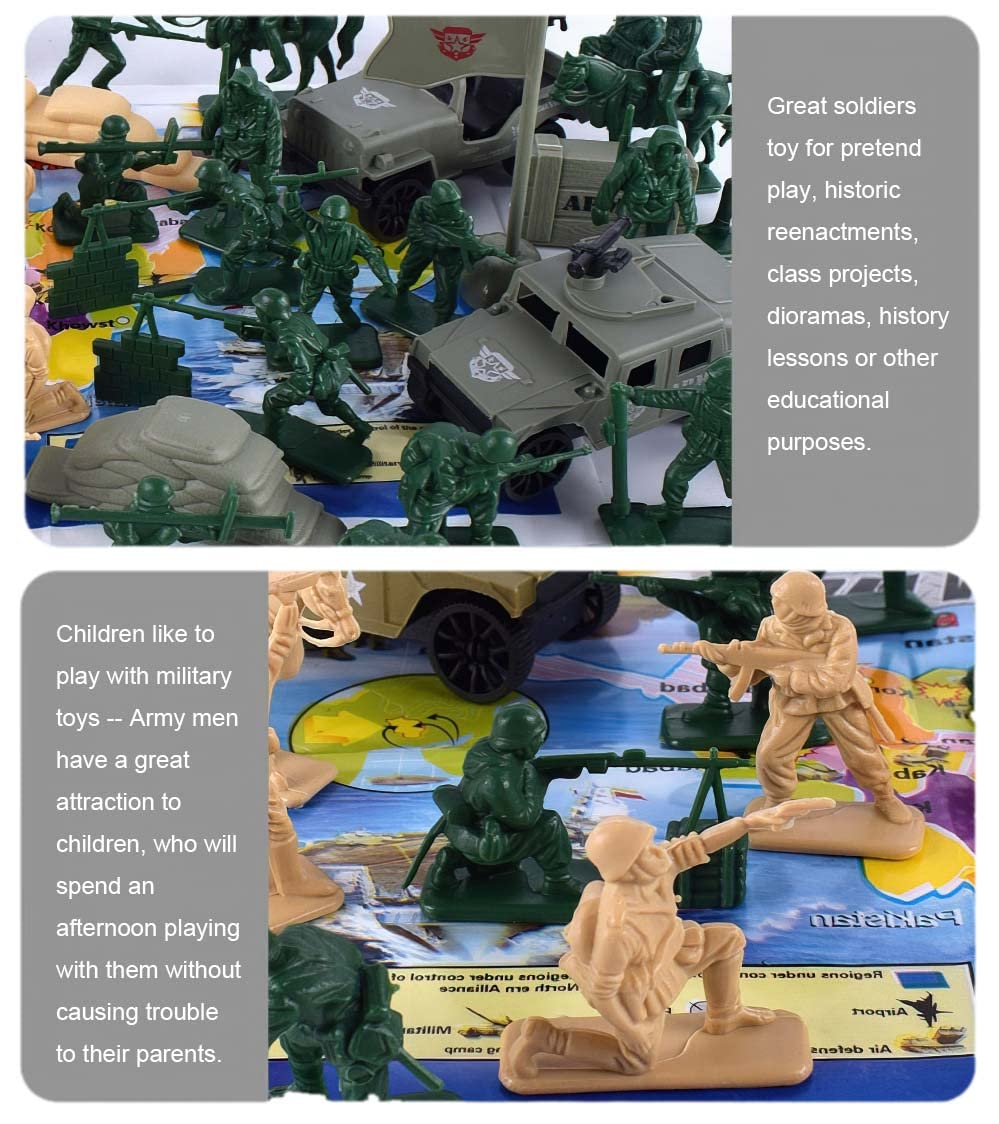 Lynkaye 96 Pcs Various Pose Toy Soldiers Figures With Military Map, Army Men Two Colors Soldiers, Toy Soldiers Action Figures For Kids Children Birthday (96 Pcs Wwii Soldiers)