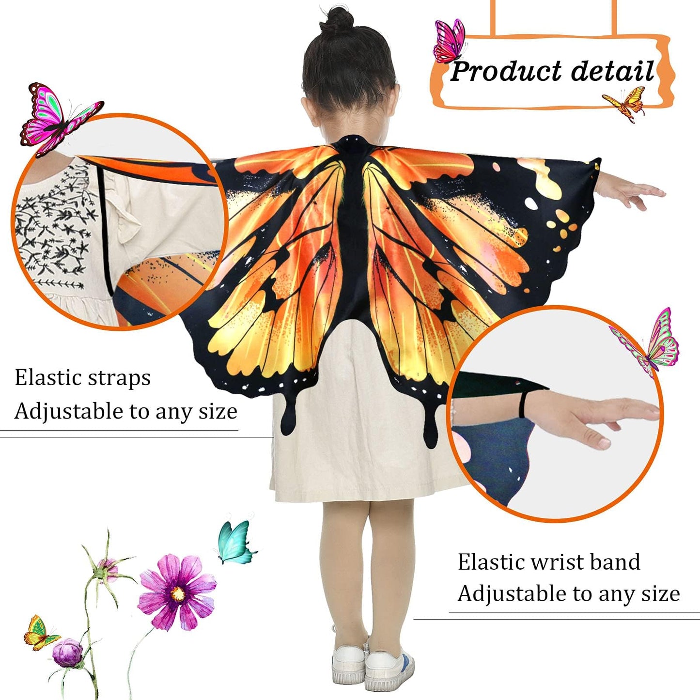 Irolehome Kids Butterfly-Wings Costume For Girls Fairy-Wings Toddler-Dress-Up Headband-Mask Butterfly Toys Party Favors Gifts