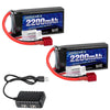 URGENEX 7.4V 2200mAh Lipo Battery 50C(Burst 80C) High Discharge Rate RC Batteries Deans T Plug with 1 to 2 USB Charger Fit for R