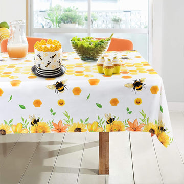 Wernnsai Bee Party Tablecloth - 2 Pack 108'' X 54'' Bee Birthday Party Supplies For Kids Girls B-Day Baby Shower Bumblebee Themed Party Decoration Large Plastic Disposable Table Cover