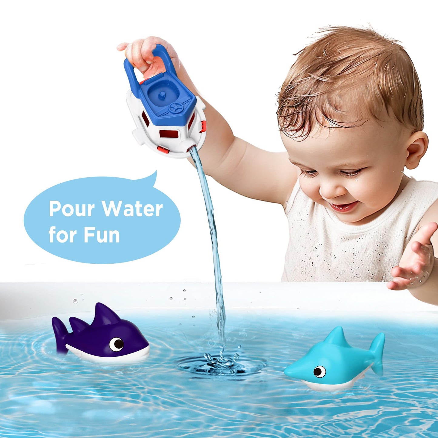 Iplay, Ilearn Toddler Boat Bath Toys, Baby Bathtub Shower Toy Set W/ Wind Up Swimming Boats, Pool Floating Fish, Kids Bathtime Water Play, Birthday Gifts For 18 Month, 2 3 4 Year Old Boys Girls