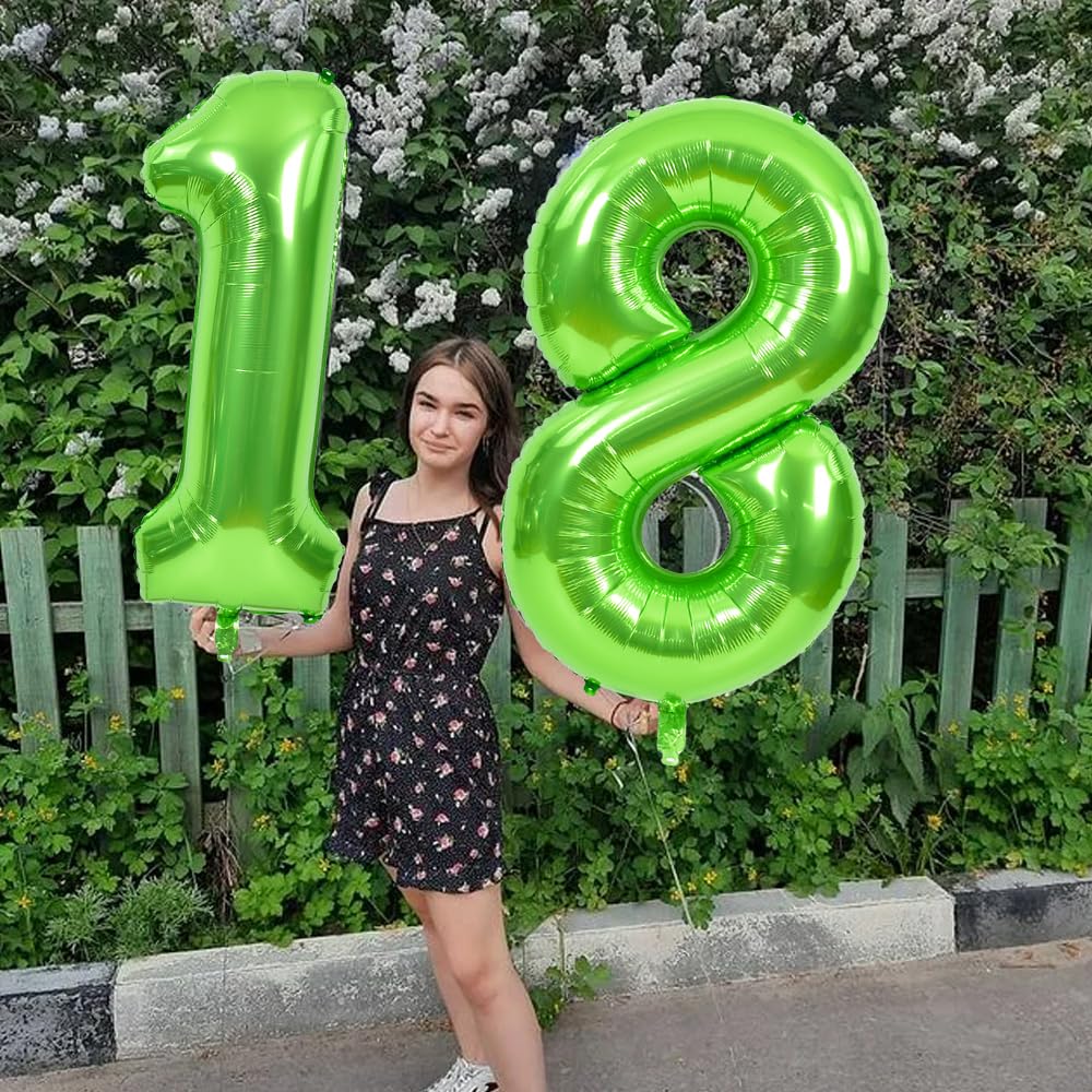 Toniful 40 Inch Large Green Numbers Balloons Number 18 Digital 18 Helium Balloons, Foil Mylar Big Number Balloons For Birthday P
