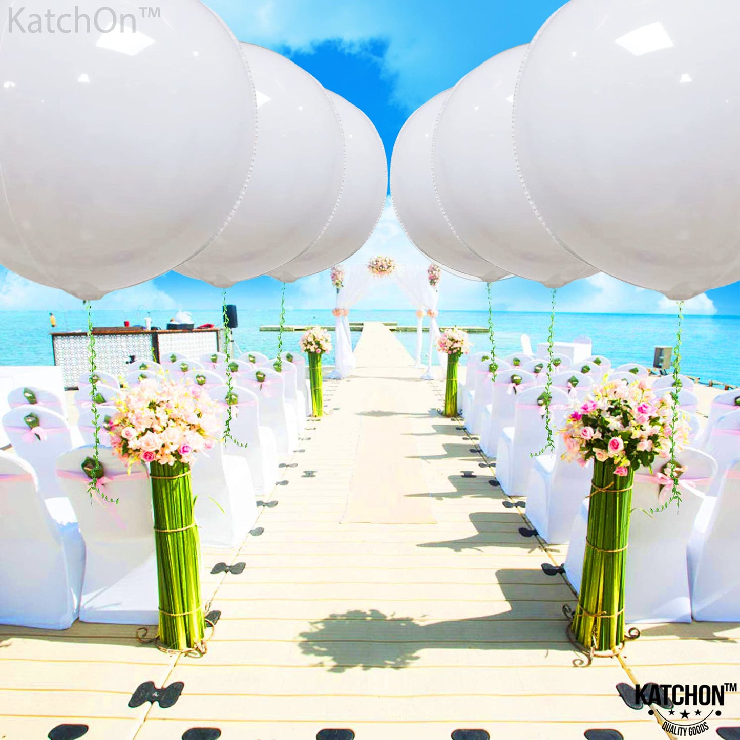 Katchon, Round White Mylar Balloons - 22 Inch, Pack Of 6 | White 4D Balloons, White Foil Balloons For Baby Shower | Metallic White Balloons For White Birthday Decorations | White Metallic Balloons