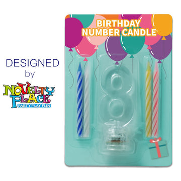 Novelty Place Birthday Number Candle Set, Flashing Multicolor Changing LED Birthday Cake Topper with 4 Wax Candles (Number 8)