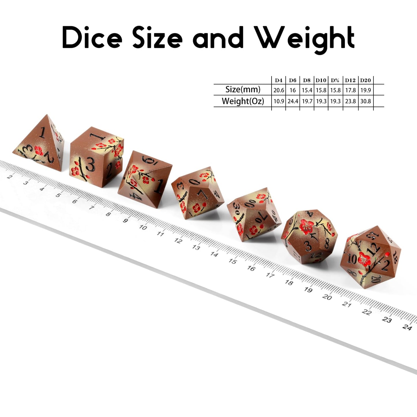 Metal Dice Set DND, DNDND 7 PCS Metallic Flowers D&D Dice with Gorgeous Gift Case for D&D Dungeons and Dragon Tabletop Game (Bro