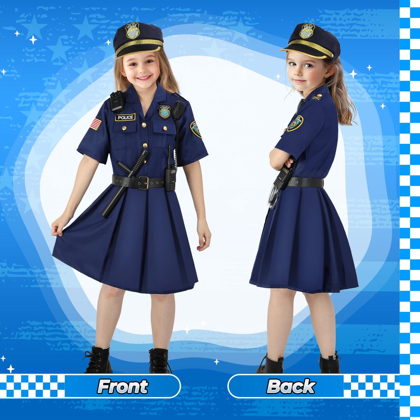Loscola Police Costume For Girls Kids, Police Officer Costume For Girls, Halloween Costume Girls For 3-12, Cop Police Uniform