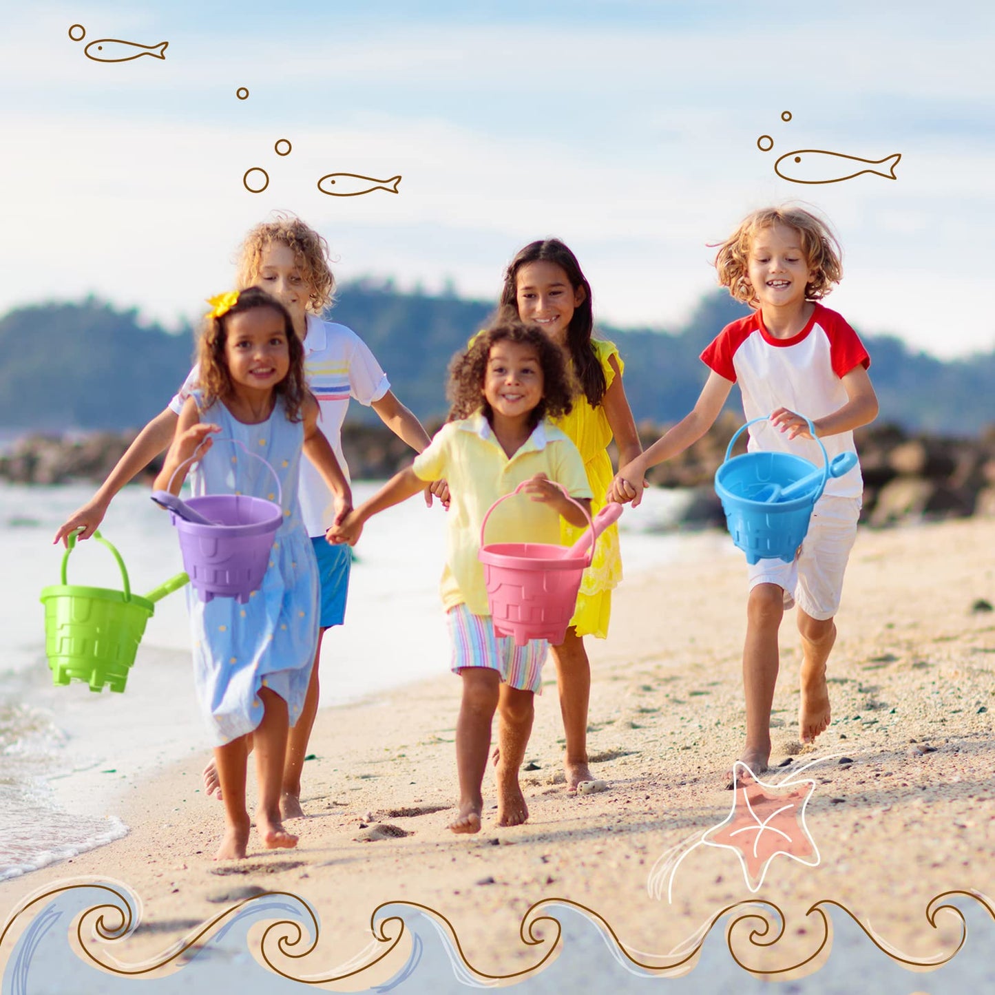 Sosation 100 Pcs Sand Buckets Bulk for Kids Easter Sand Buckets and Shovels for Kids 5.5 Inch Plastic Beach Pails Toys for Girls