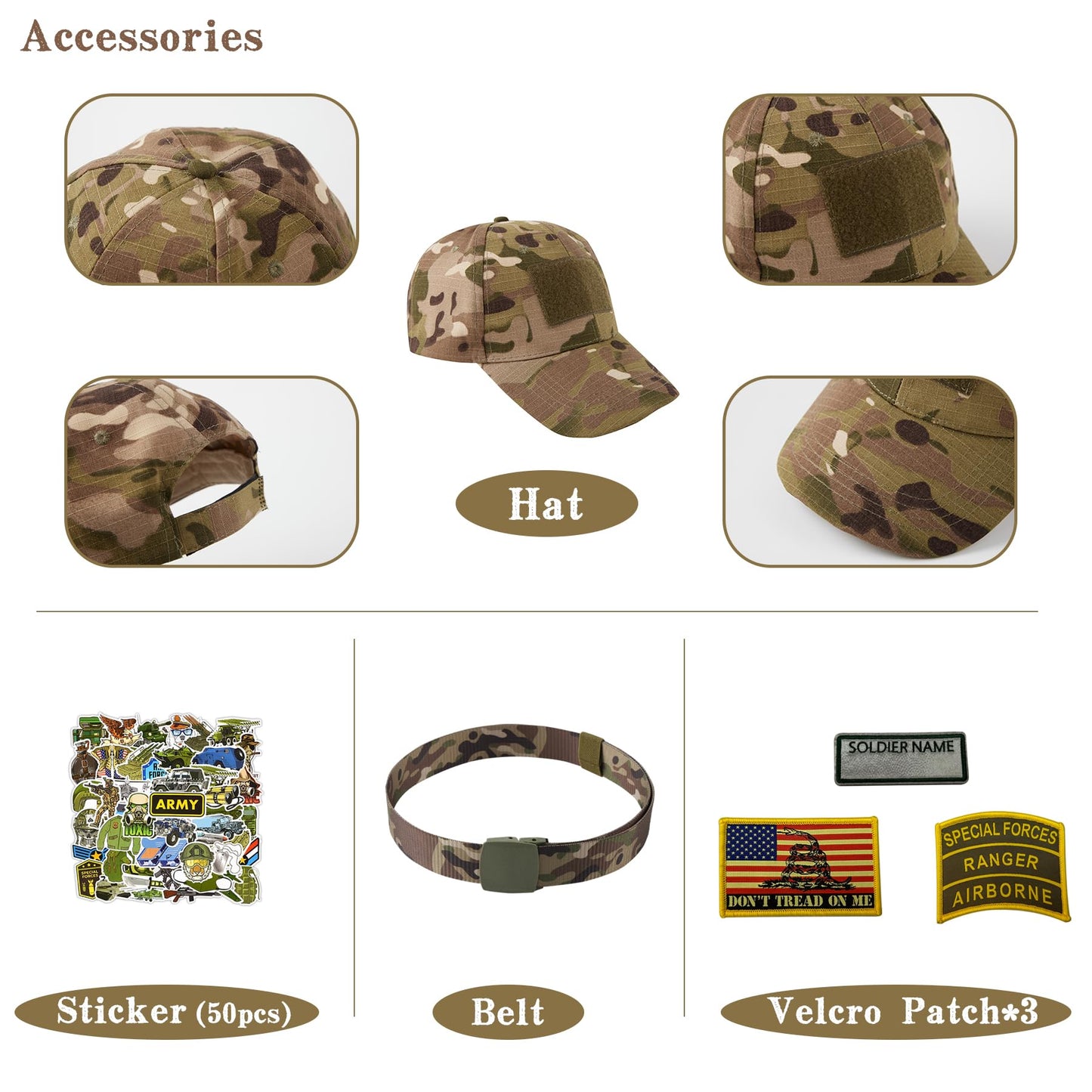 Kosgraiy Kid Army Costume,Kid Deluxe Soldier Costume,Military Costume Boy And Girl,Army Camouflage Uniform For Kid,Cp Camo,S/4-6