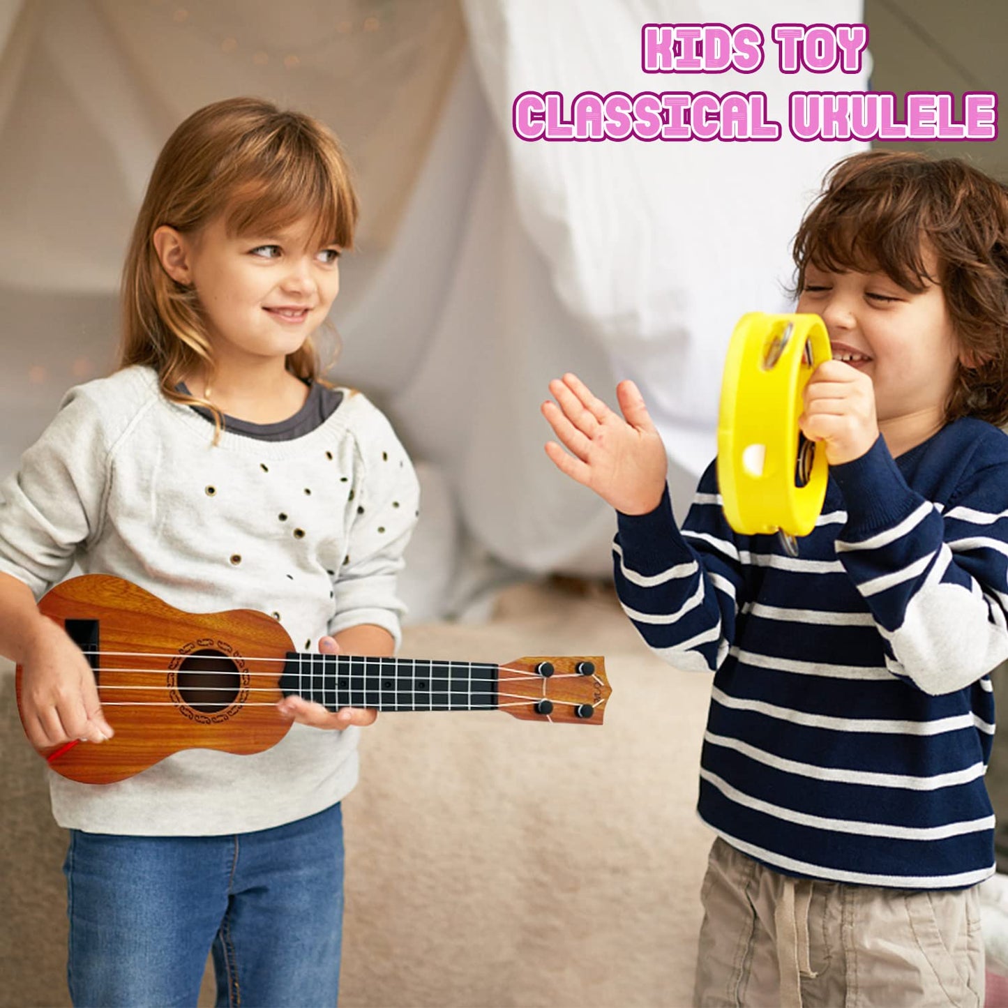 Kids Toy Ukulele Guitar,Classical 17Inch 4 String Mini Children Guitar With Pick,Educational Musical Instrument Toy For Toddlers