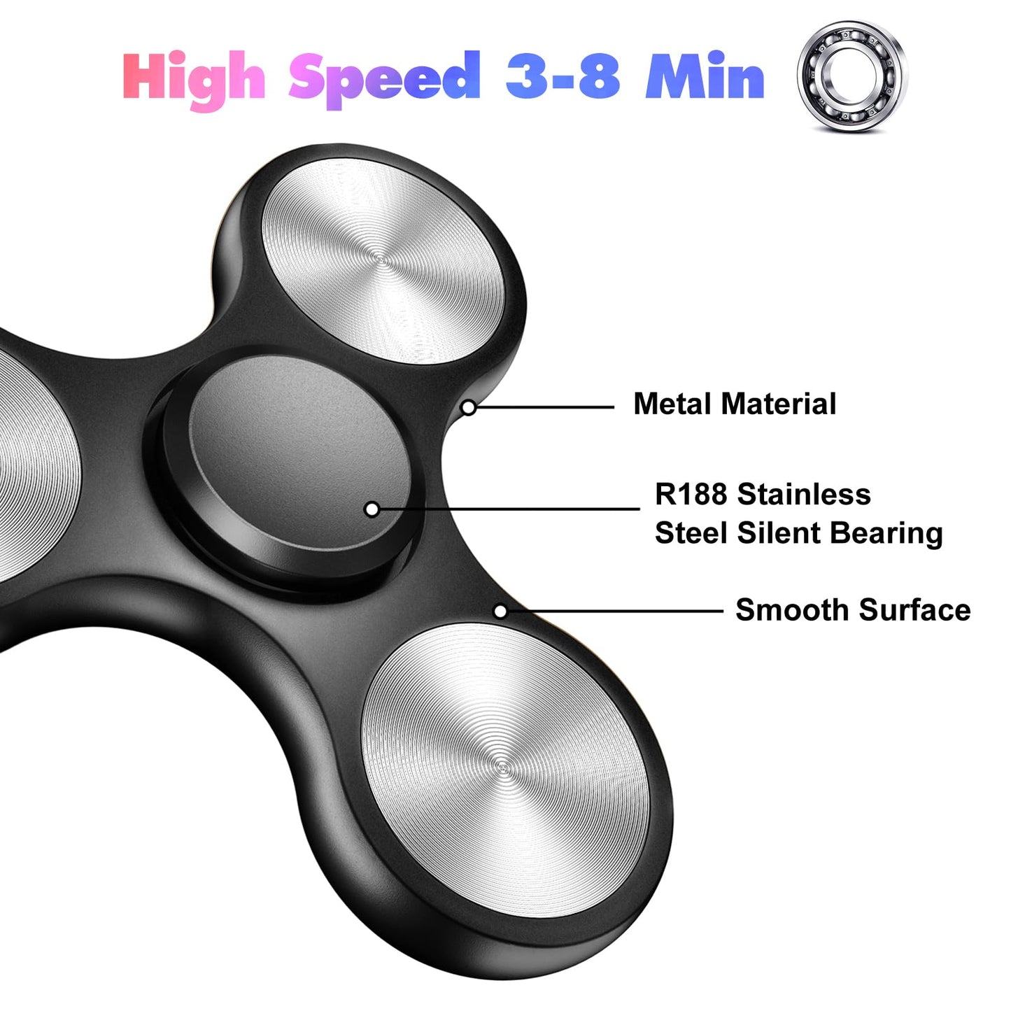 Fidget Spinners Toy, 3-8 Min Spins Time Stainless Steel Bearing Metal Fidget Spinner, Edc Adhd Stress Anxiety Relieves Fidgets F