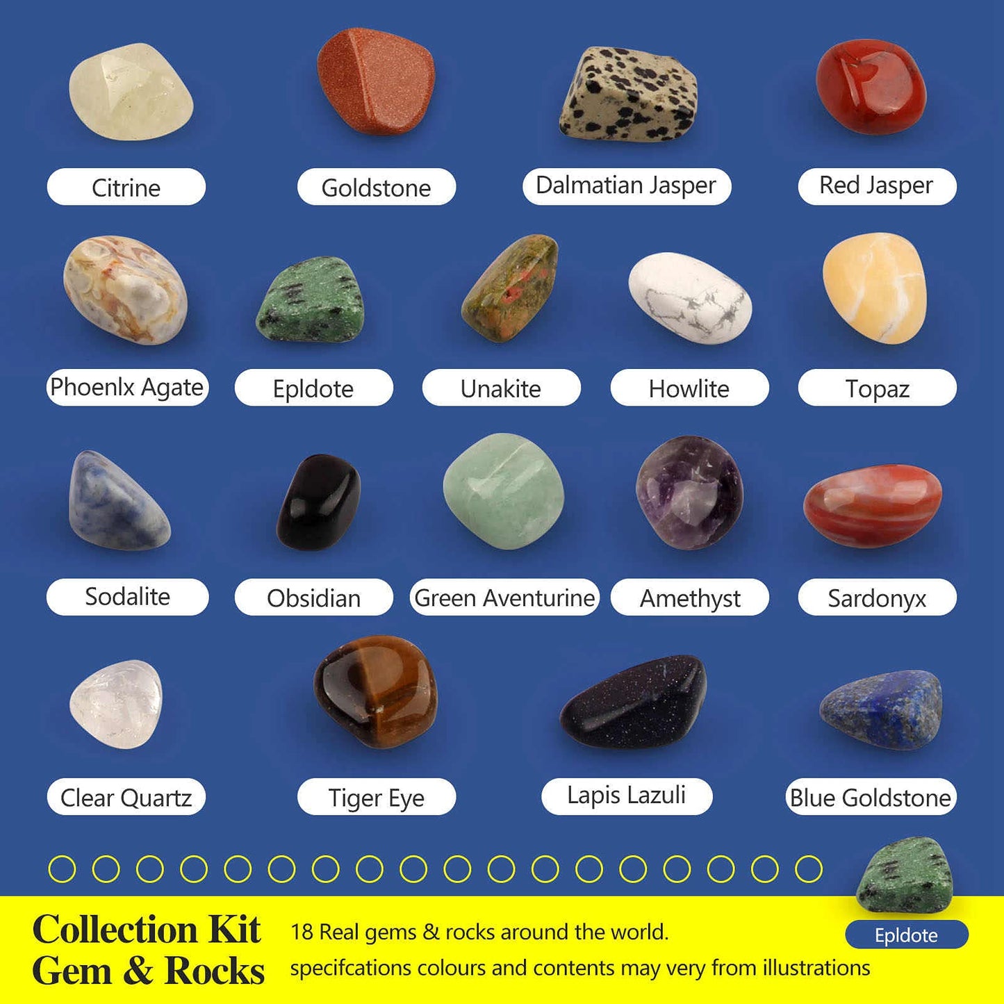Smartyeen 18Pcs Rock Collection For Kids,Gemstones & Rocks Set With Educational Information Sheet And Display Case Science Gift For Boys Girls
