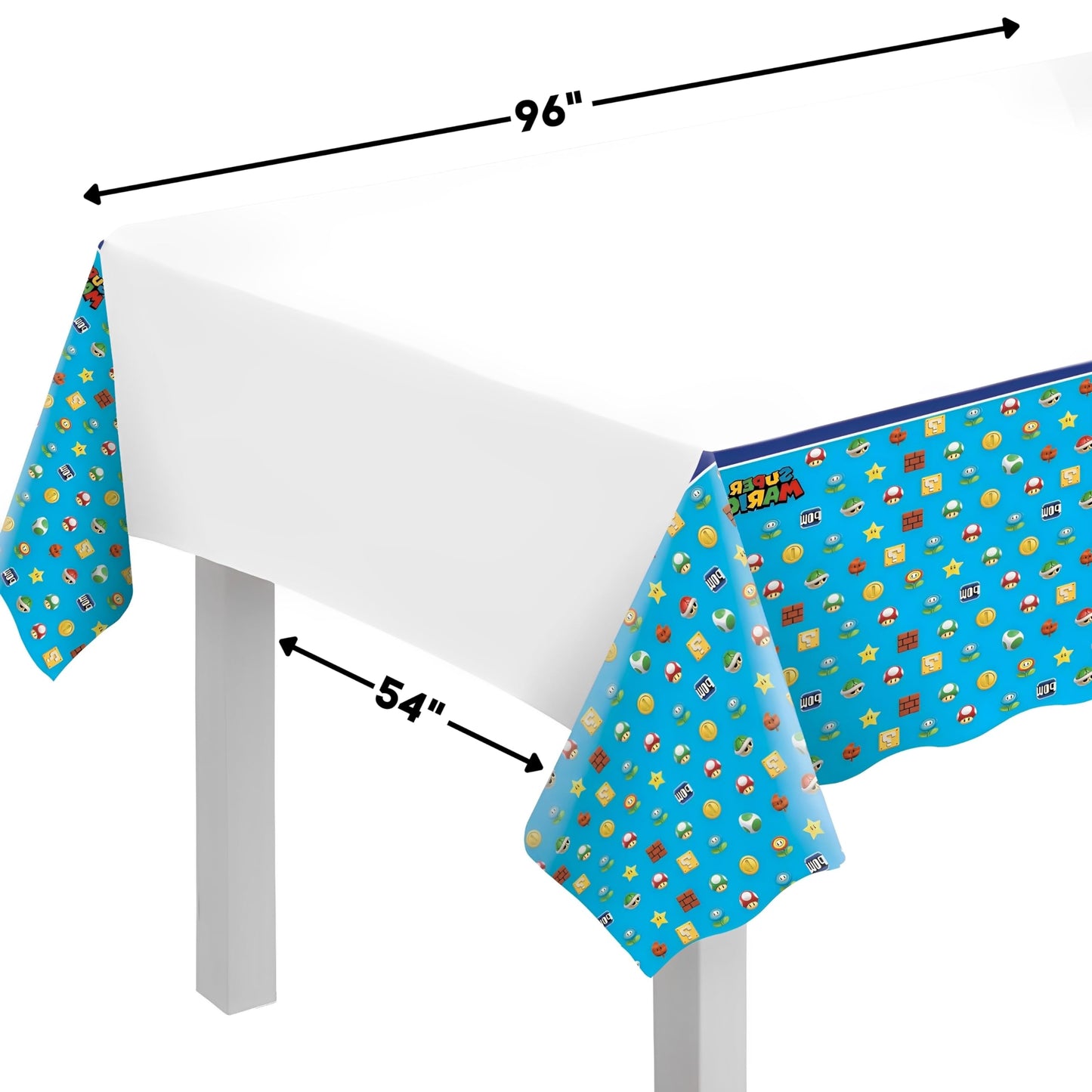 American Greetings Rectangular Super Mario Brothers Plastic Tablecover - 54 x 96, Multicolors, 1 Pc