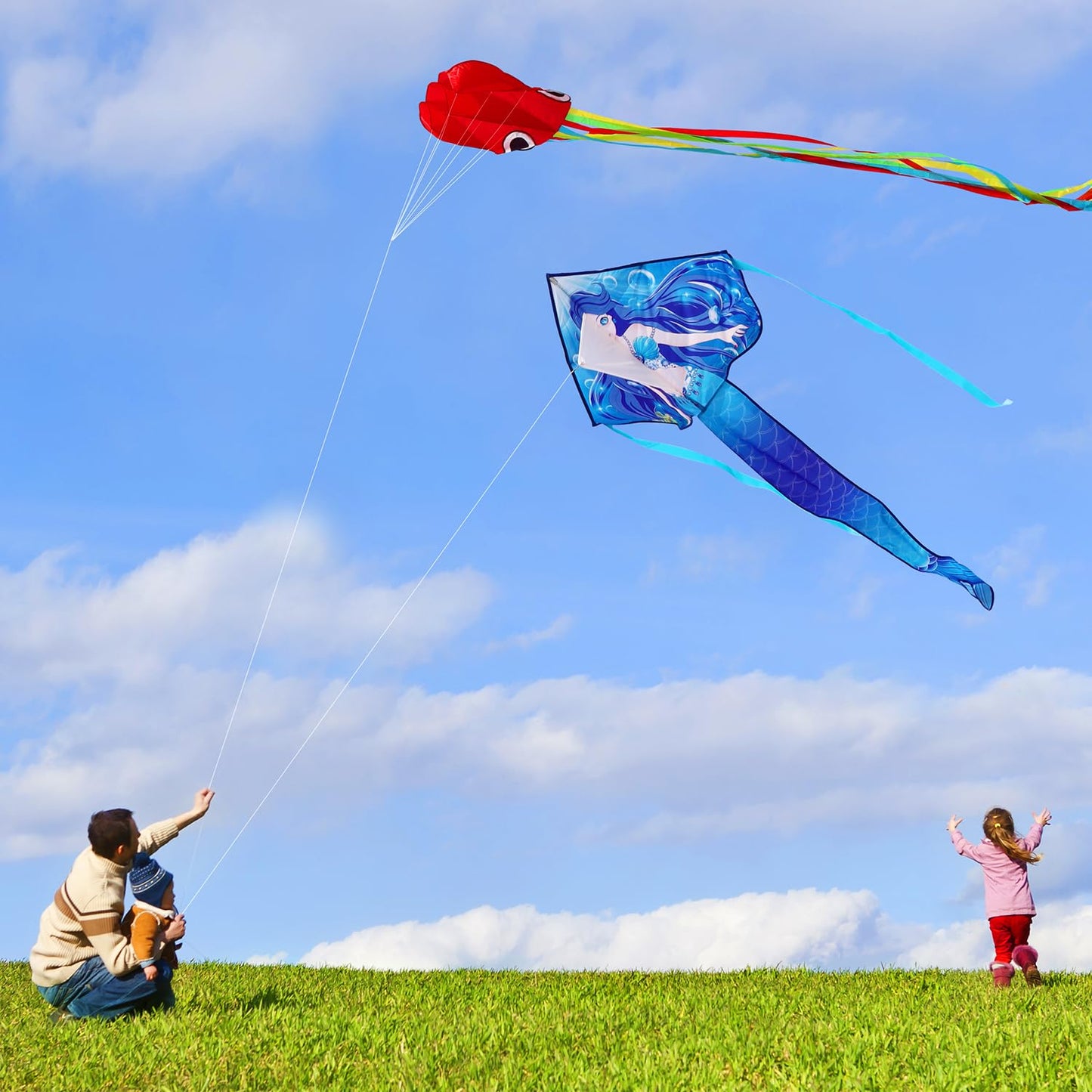 Honbo Large Mermaid Kite For Kids & Adults, Easy To Fly Delta Kite, Beginner Kite For Girls &Boys, Beginner Kite For Kids,Octopus Kite