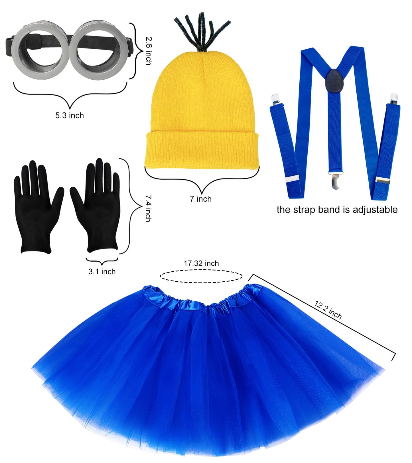 Wishten 5 Pcs Halloween Costume For Kids Girls,Goggles/Beanie/Tutu Skirt/Suspenders/Gloves Halloween Costume Accessories