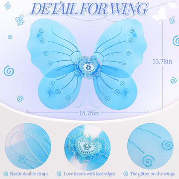 Lainlight 4 Pcs Butterfly Fairy Costume For Girls Kids Princess Cosplay Costume Set With Wings, Tutu Skirt, Wand For Girls 3-8 Y