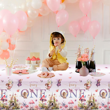 Pymurod 3Pcs Fairy First Birthday Decorations Fairy One Tablecloth Little Fairy Garden Table Cover, Fairy 1St Birthday Party Sup