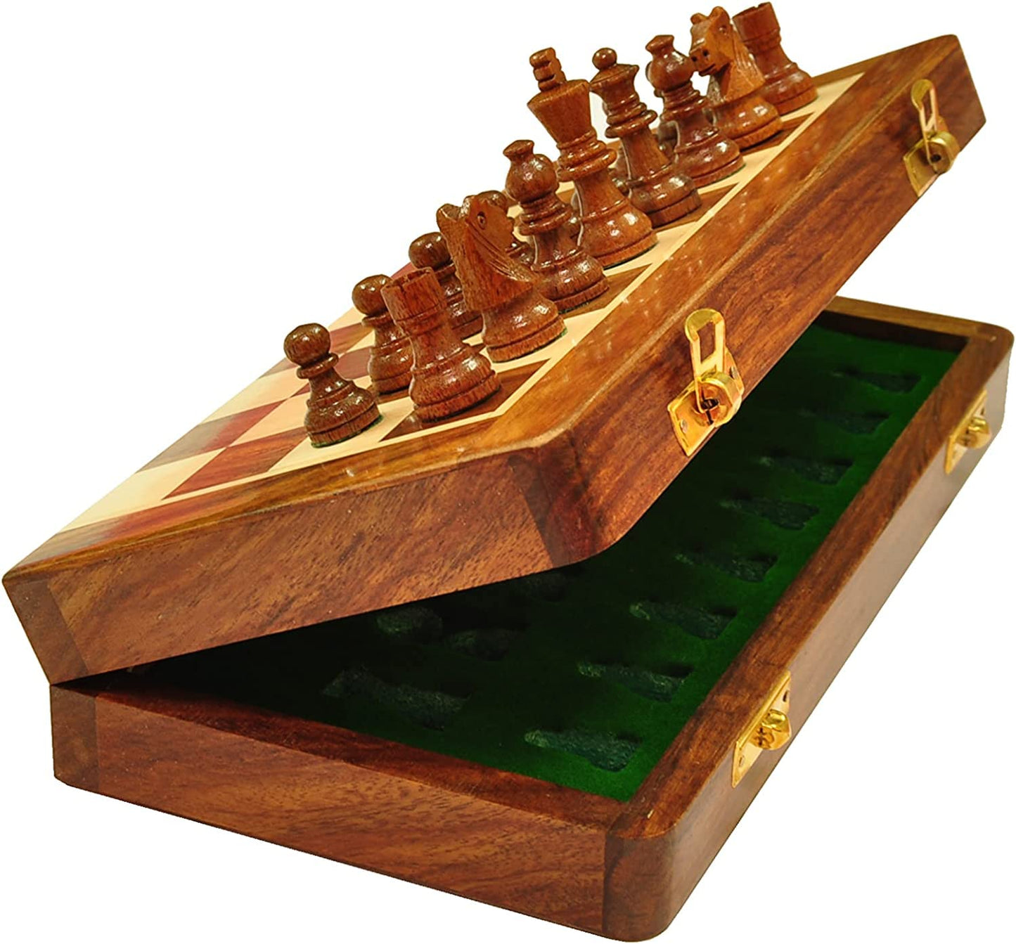 Palm Royal Handicrafts Wooden Handmade Foldable Magnetic Chess Board Set With Magnetic Piece And Extra Queens For 2 Players Kids