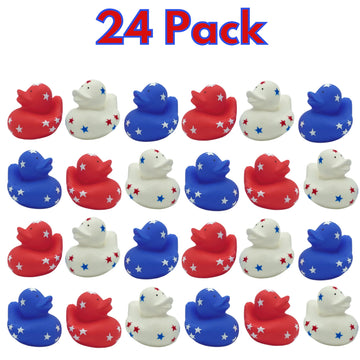 4E'S Novelty Patriotic Rubber Ducks (24 Pack) Bulk 2'' - 4Th Of July Party Favors, Patriotic Party Supplies Gifts Toys For Kids