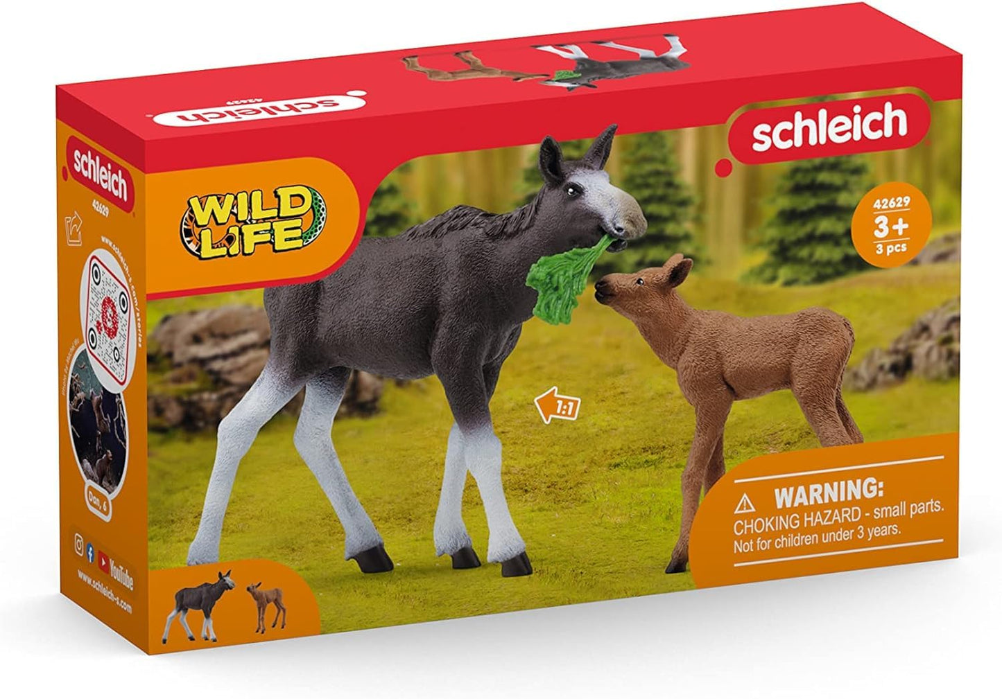Schleich Wild Life Mother Moose And Calf Playset - North American Forest Animal Toys Playset With Realistic Natural Mother Moose