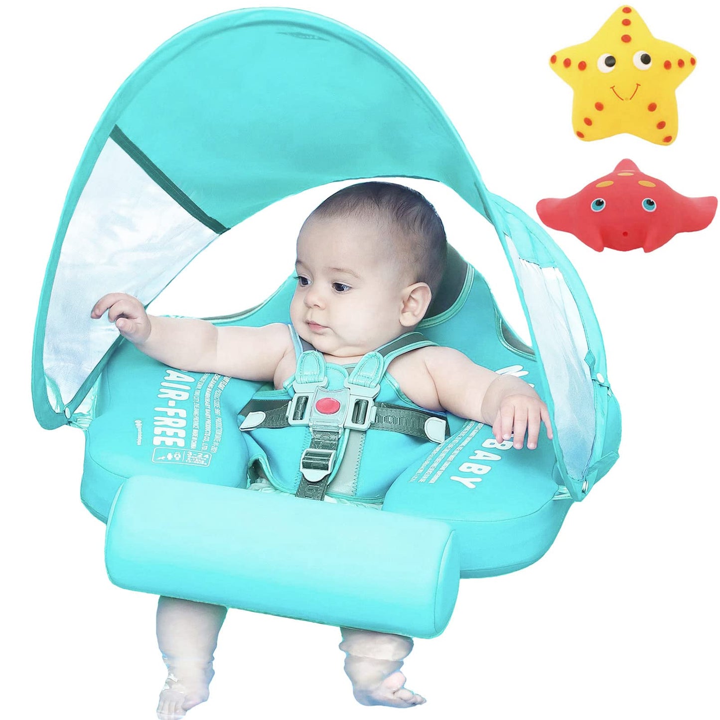 Mambobaby Non Inflatable Newest Size Improved Add Tail Avoid Flip Over Baby Pool Float With Canopy Infant Solid Swimming Float Swim Trainer