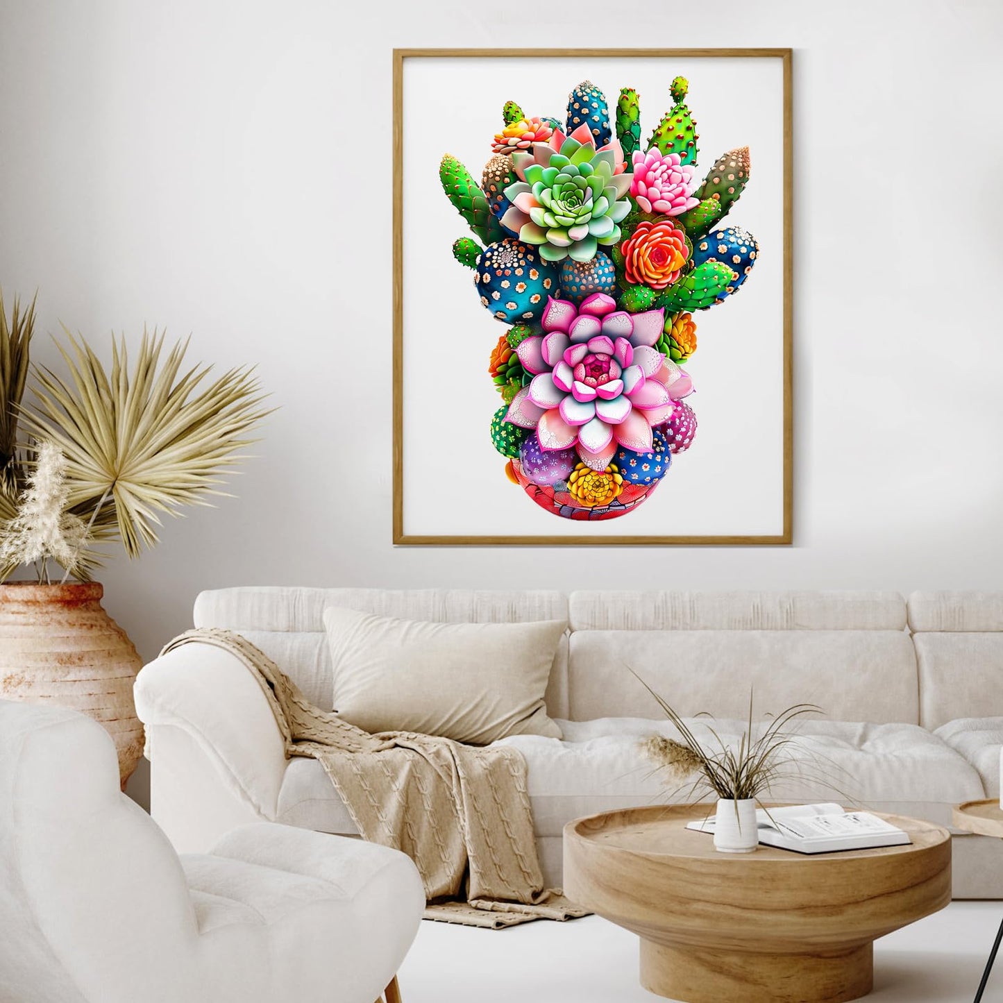 Wooden Jigsaw Puzzles for mature-themeds and Kids Cactus Flower 300 Piece Unique Shaped Puzzle Family Game and Creative Wooden Puzzle Gift Wall Art Decor