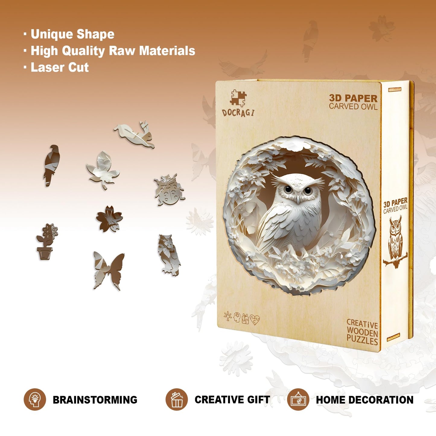 Wooden Puzzles for mature-themeds - 3D Vision Effects Owl Wooden Jigsaw Puzzle - Unique Animal Shaped Wood Puzzles mature-themed - Creative Birthday Gift Family Game (290pcs)
