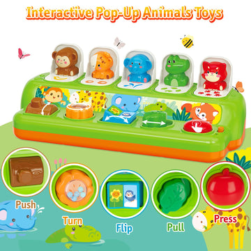 Duchong Pop Up Animals Toy - Interactive Learning Toy with Music & Light for 1 Year Olds, Medium Size, ABS Plastic