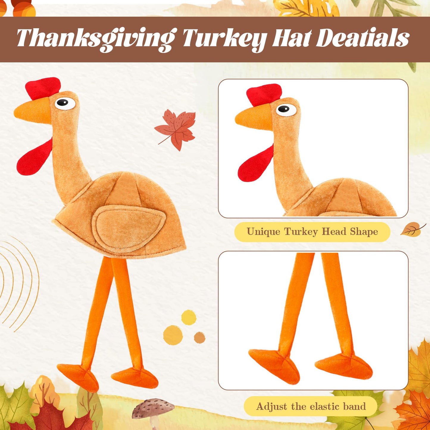 Hanaive 10 Pieces Thanksgiving Turkey Hats Bulk Turkey Hats for Dress-up Party Plush Trot Hat Party Supplies(Creative Style)