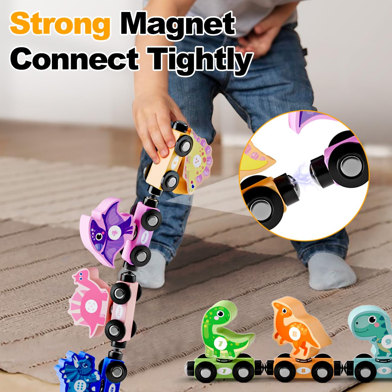 Magnetic Wooden Train Toys For 2 Year Old Boy Gifts, Snap Matching Dinosaur Toy Train For Toddlers 3-5, Dinosaur Toys For Kids 2-4 - Learning Montessori Toys For Toddler Boy Girl Birthday Gifts