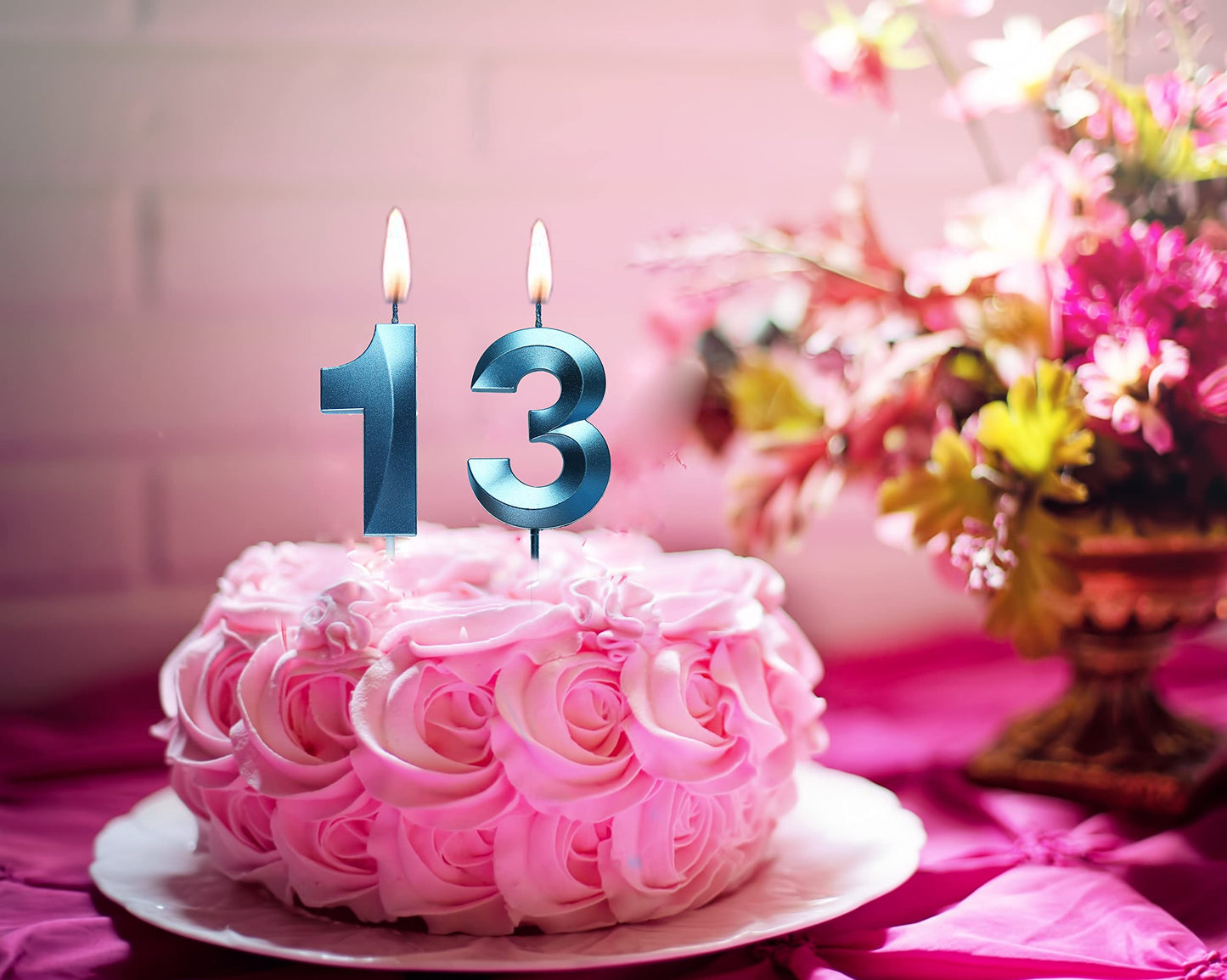 Bailym Blue Birthday Candles, Number 13 Cake Topper, 1.3 Inch, Synthetic Wax