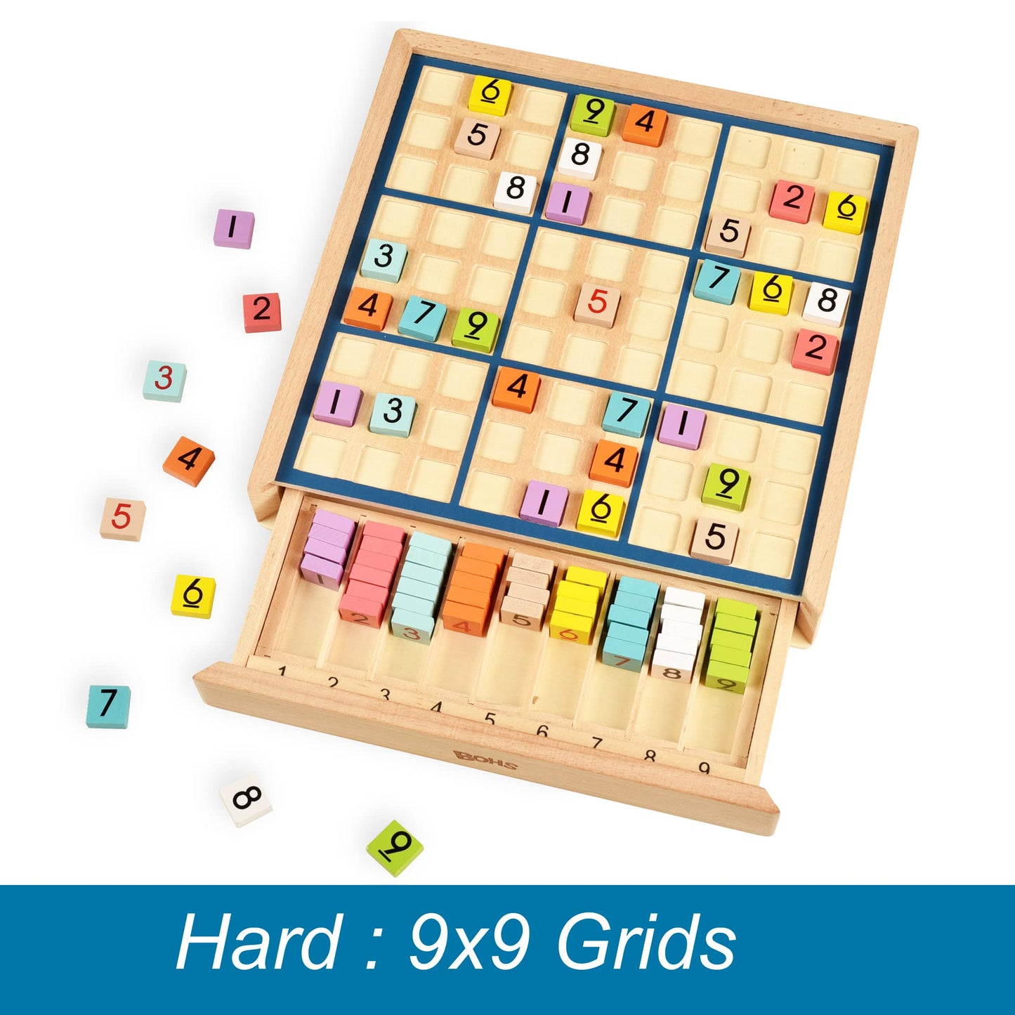 Bohs Wooden Rainbow Sudoku Puzzle - 3 In 1 Easy To Hard - With Sudoku Book Of 320 Puzzles - Desktop Brain Teaser Game Toys
