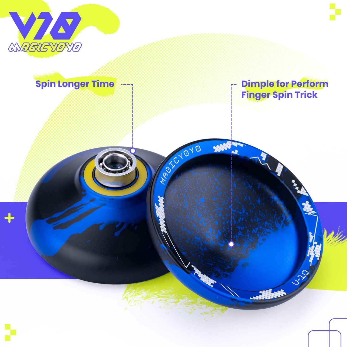 Magicyoyo V10 Black Blue Unresponsive Yoyo Professional Finger Spin Yoyo With 12 Yoyo Strings, Yoyo Case, Yoyo Glove