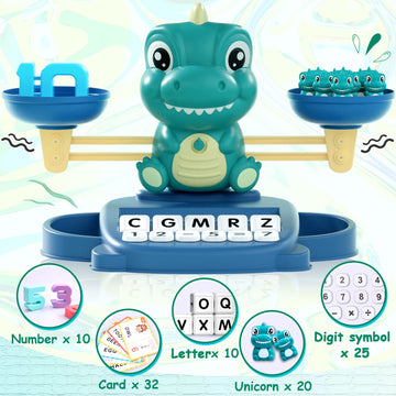 Kaodezhu Dinosaur Math Balance Toy - Montessori Educational Toy for Kids 3-7, Advanced Green, Perfect Birthday Gift, 10.62x8.66x5.11