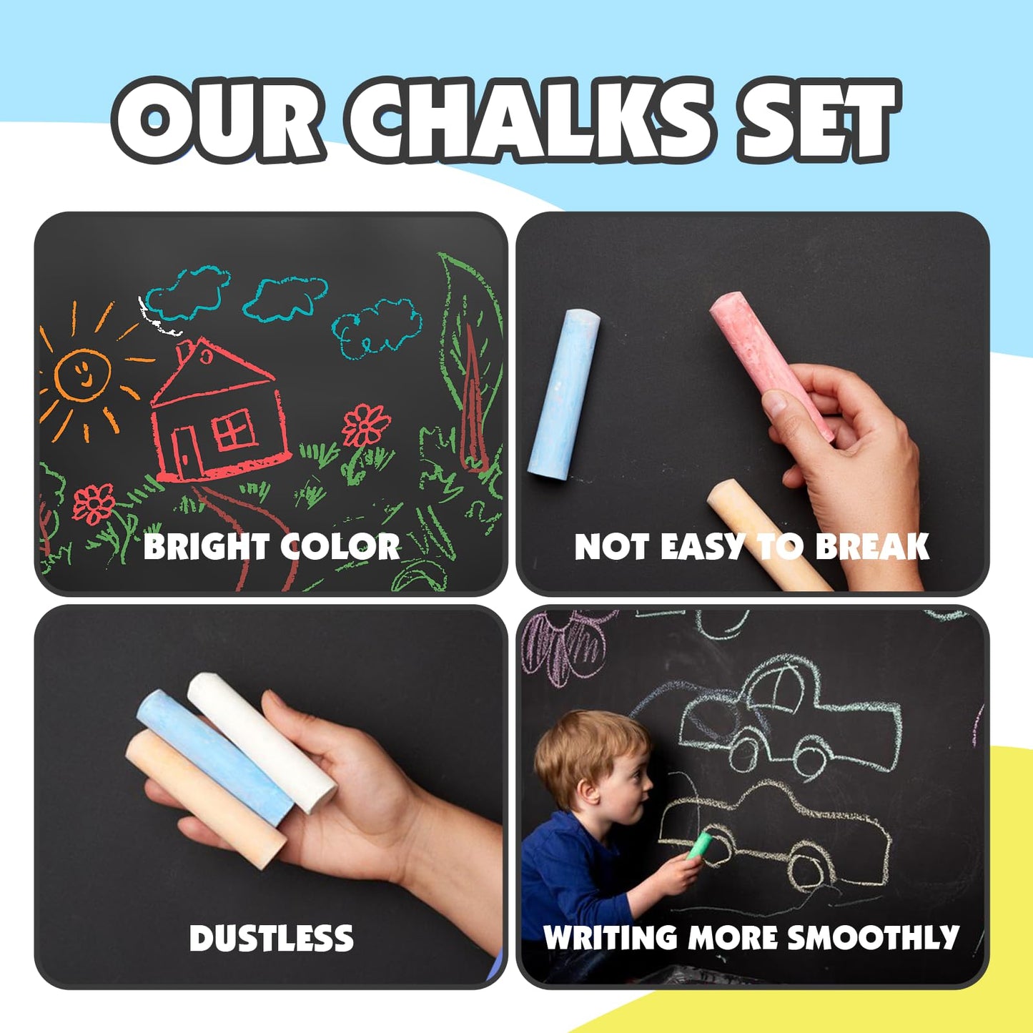 Felizroca 180Pcs Sidewalk Chalks Set In 20 Colors, Washable Coloured Chalk, Pavement Chalk, Jumbo Chalk Toddler, Non-Toxic Chalks, Outdoor Chalks For Kids