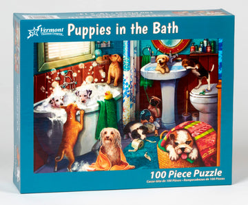 Vermont Christmas Company Puppies In The Bath Jigsaw Puzzle - 100 Piece Puppies Puzzle - Large Puppy Jigsaw Puzzle Made From Thick Durable Puzzle Board - Puppy Puzzles For Kids & Adults (19' X 13')
