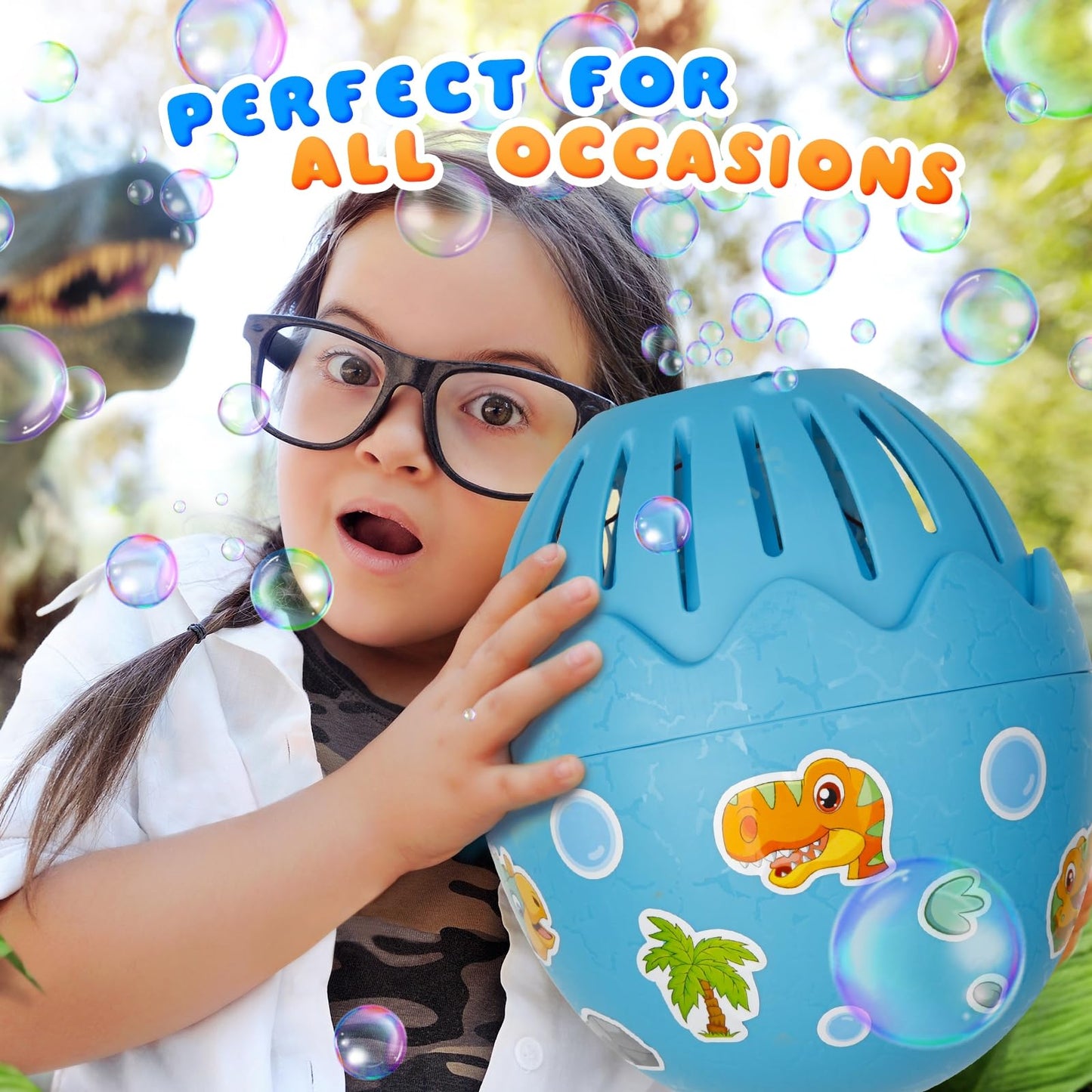 Kulariworld Dinosaur Easter Egg Bubble Machine,Bubble Maker Blower With Solution For Kids Toddlers Outdoor Indoor Play For Birthday, Toy Gift For Little Boys Girls