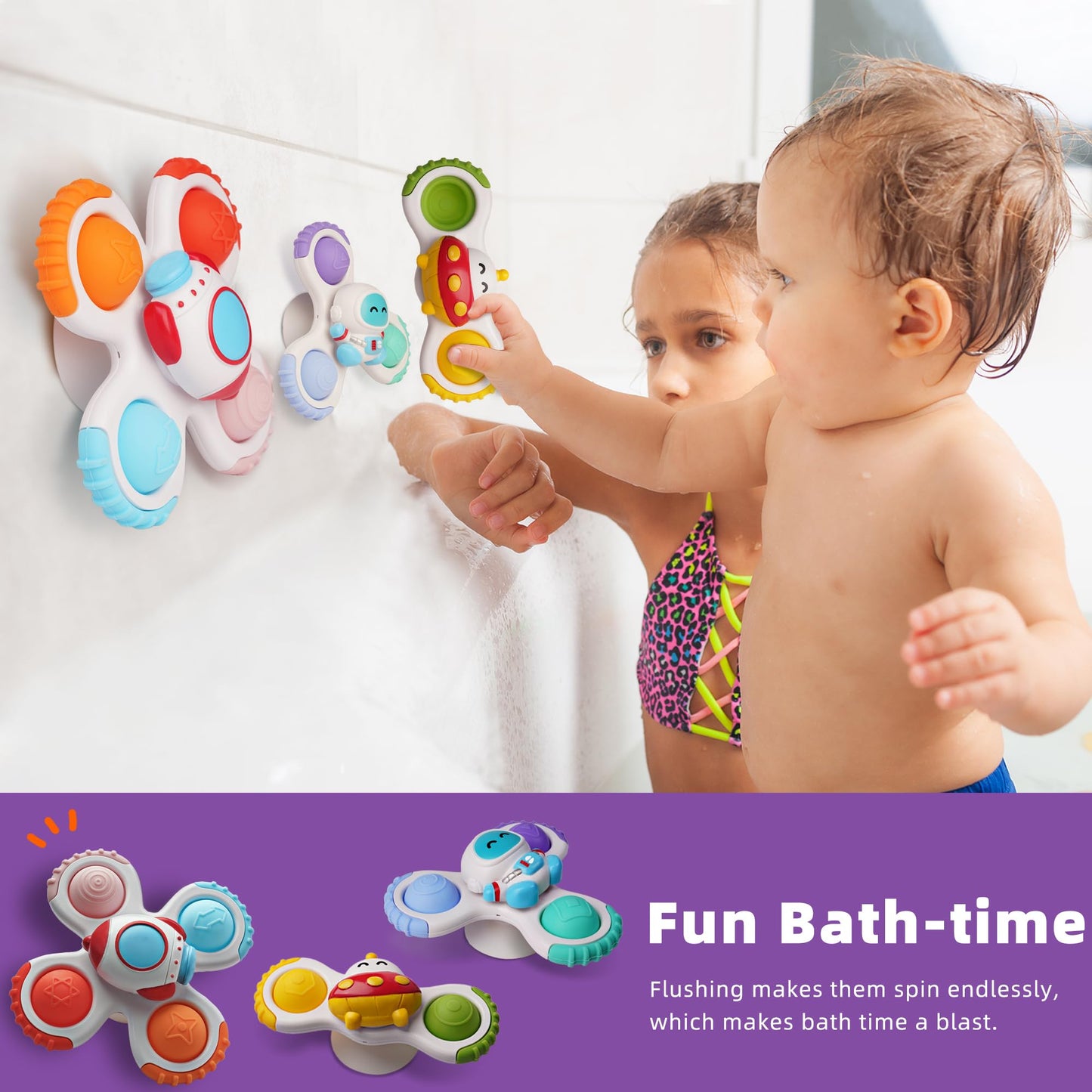 LiKee Strong Suction Cup Fidget Rotating Sensory Bath Toys for Baby 12 18 Months Airplane Car Travel Table & Window Toys for 1 2