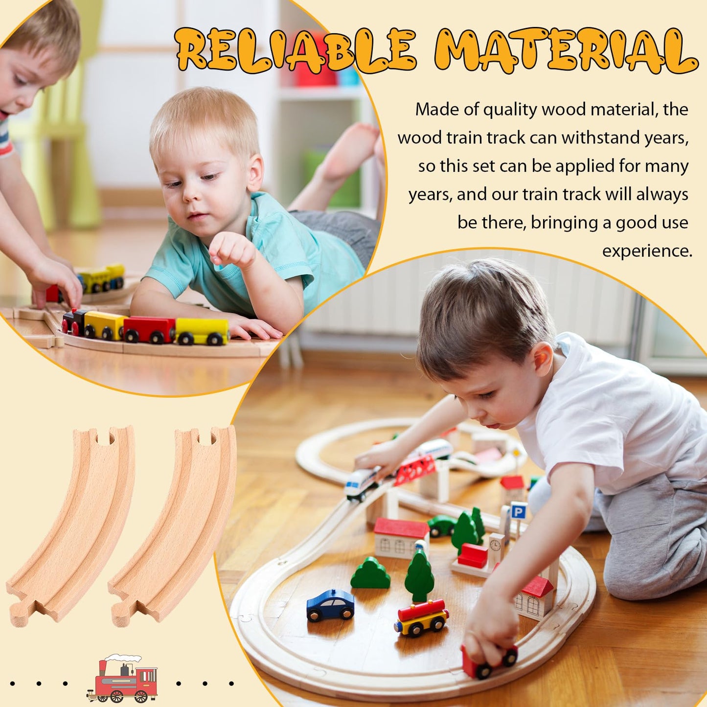 Liliful Pack of 8 Wood Train Track Expansion Packs| Compatible with Most Train Tracks| 6'' Train Tracks (Curved)