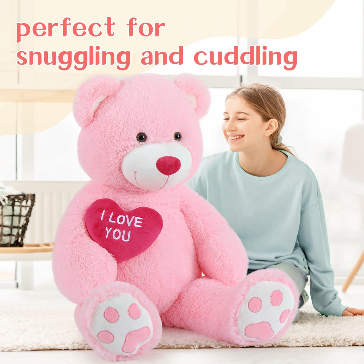 Beniny Giant Teddy Bear Stuffed Animal 52'' - Big Teddy Bear With Heart - Large I Love You Teddy Bear Plush Toys For Kid Christm