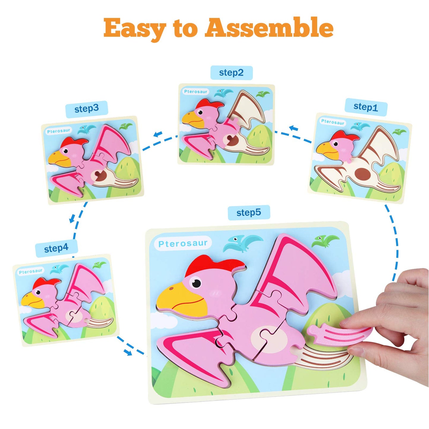 Synarry 6 Pack Dinosaur Wooden Puzzles For Kids 2-5, Wooden Puzzles For Toddlers, Dinosaur Puzzles For Toddlers 2 3 4 5 Year Old, 3D Dinosaur Puzzles Educational Preschool Toys For Boys And Girls