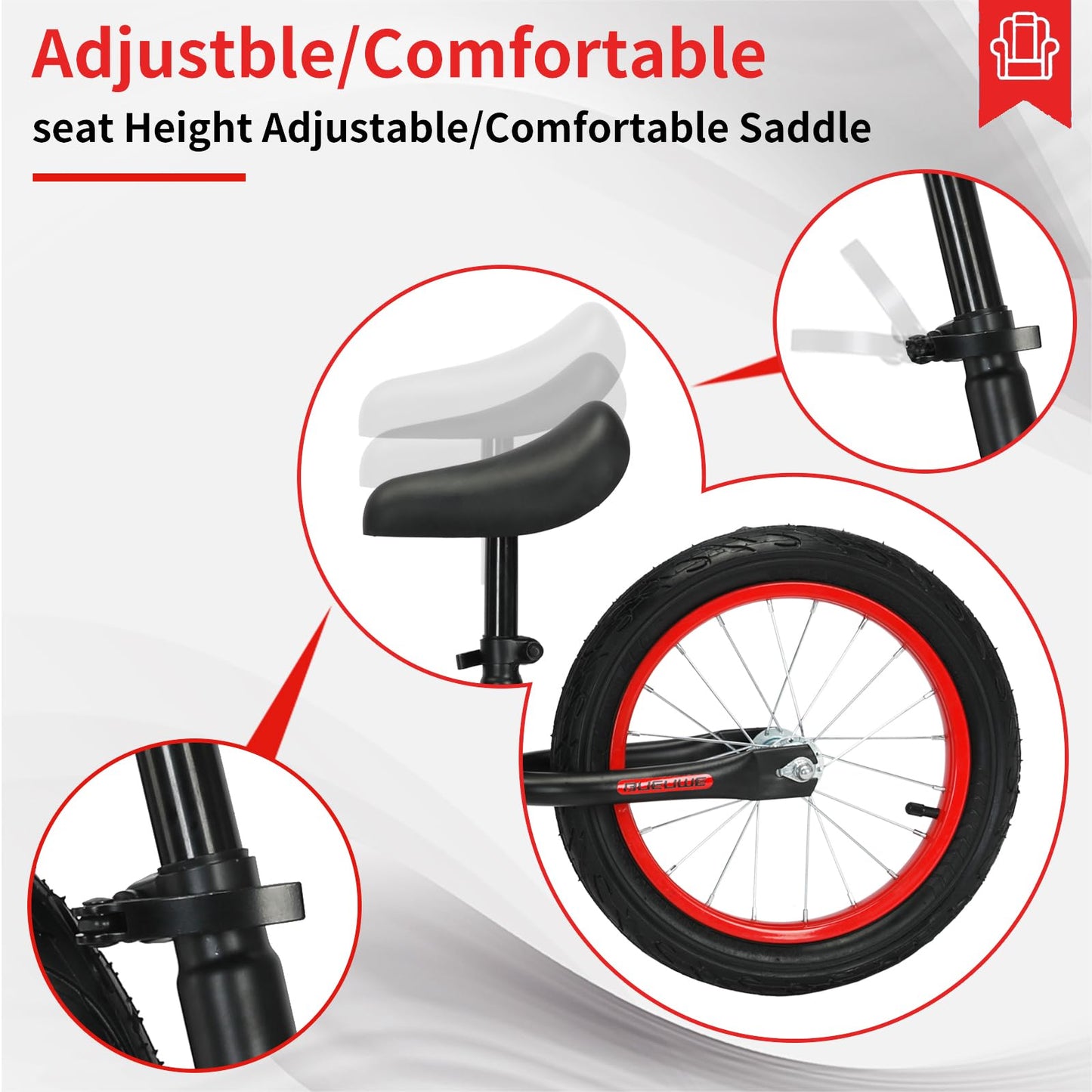 Bueuwe 16 Balance Bike for Kids, Adjustable Seat, No Pedal Toddler Training Bicycle, Black, Ideal for 4-8 Year Old Boys & Girls