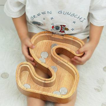 Piggy Bank For Kids Boys Girls, Large Personalized Wooden Letter Piggy Bank With Cut-Out Design, Alphabet Letter Coin Banks, Money Savings Box, Wooden Bank For Kids Creative Gift For Real-Money(S)